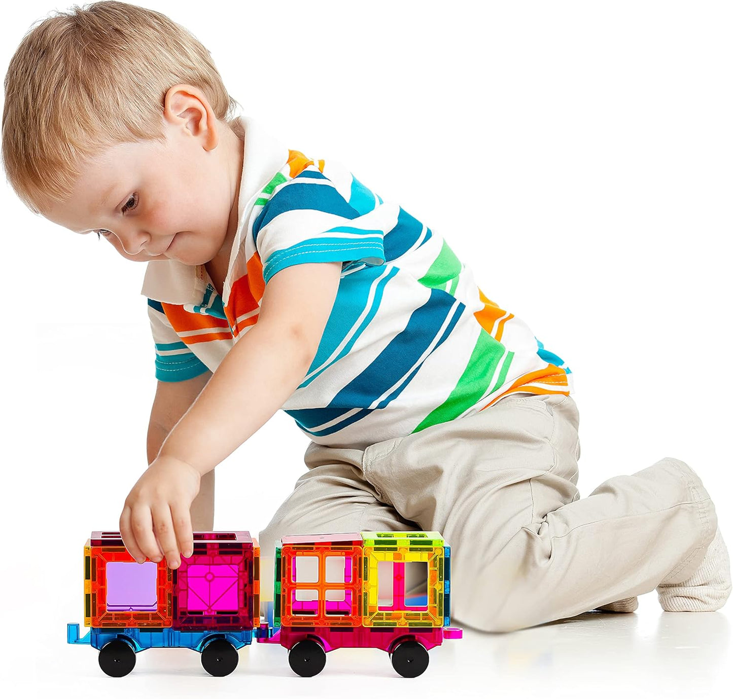 Magnetic Tiles, 96PCS Magnetic Block Toddler Toys with 2 Cars, 3D Clear Magnet Building Tiles Set, STEM Educational Toys for Kids 3-9 Years