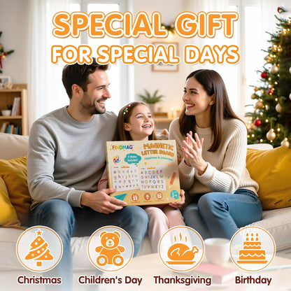 FINDMAG Magnetic Letter Board, Dual Sided ABC Education Board Writing Practice for Toddler, Erasable Educational Tool for Kids, Reusable Learning Toys, Back to School Supplies Road Trip Essentials