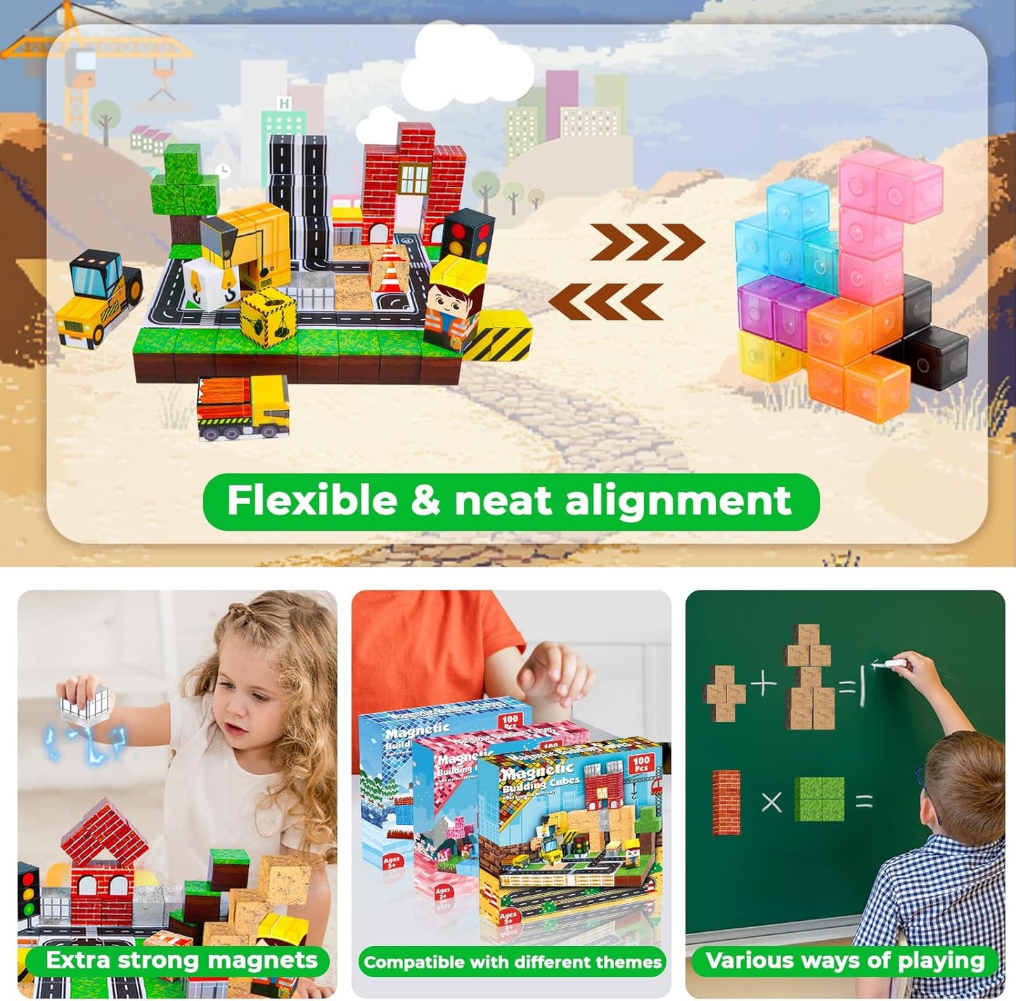 ToyUnited Magnetic Blocks-100PCS Magnetic Building Blocks Magnet Cube Toys Stacking,Build Forest World Set,STEM Montessori Sensory Toys for Kids Boys Girls Age 3 4 5 6 7 8 9 10 Easter Birthday Gift