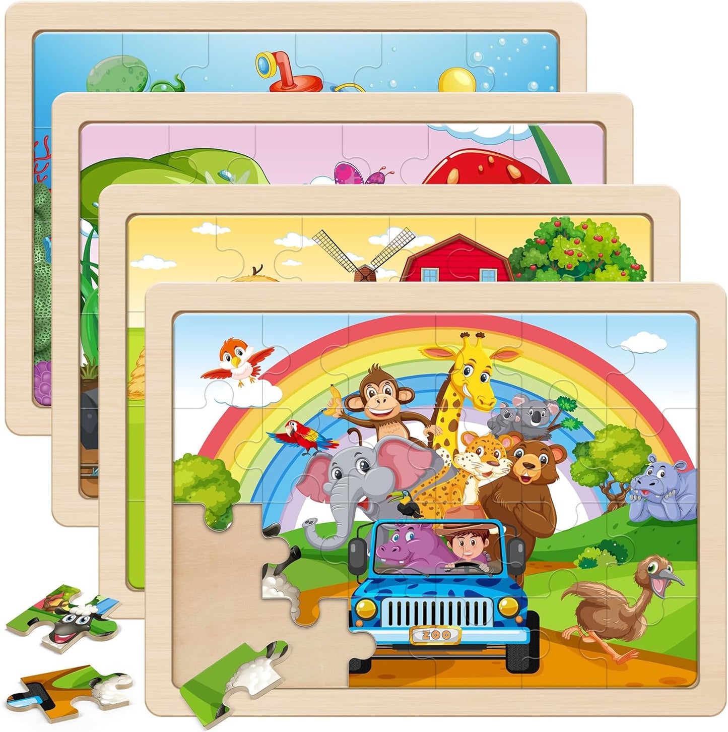 SYNARRY Large Unicorn Princess Fairy Wooden Puzzles for Girls Gift Box(12.2 * 9.4 in), 24 Pcs Puzzles for Kids Ages 4-6, Wood Puzzles for Kids Ages 3-5, Easter Basket Stuffers Gifts for Kids