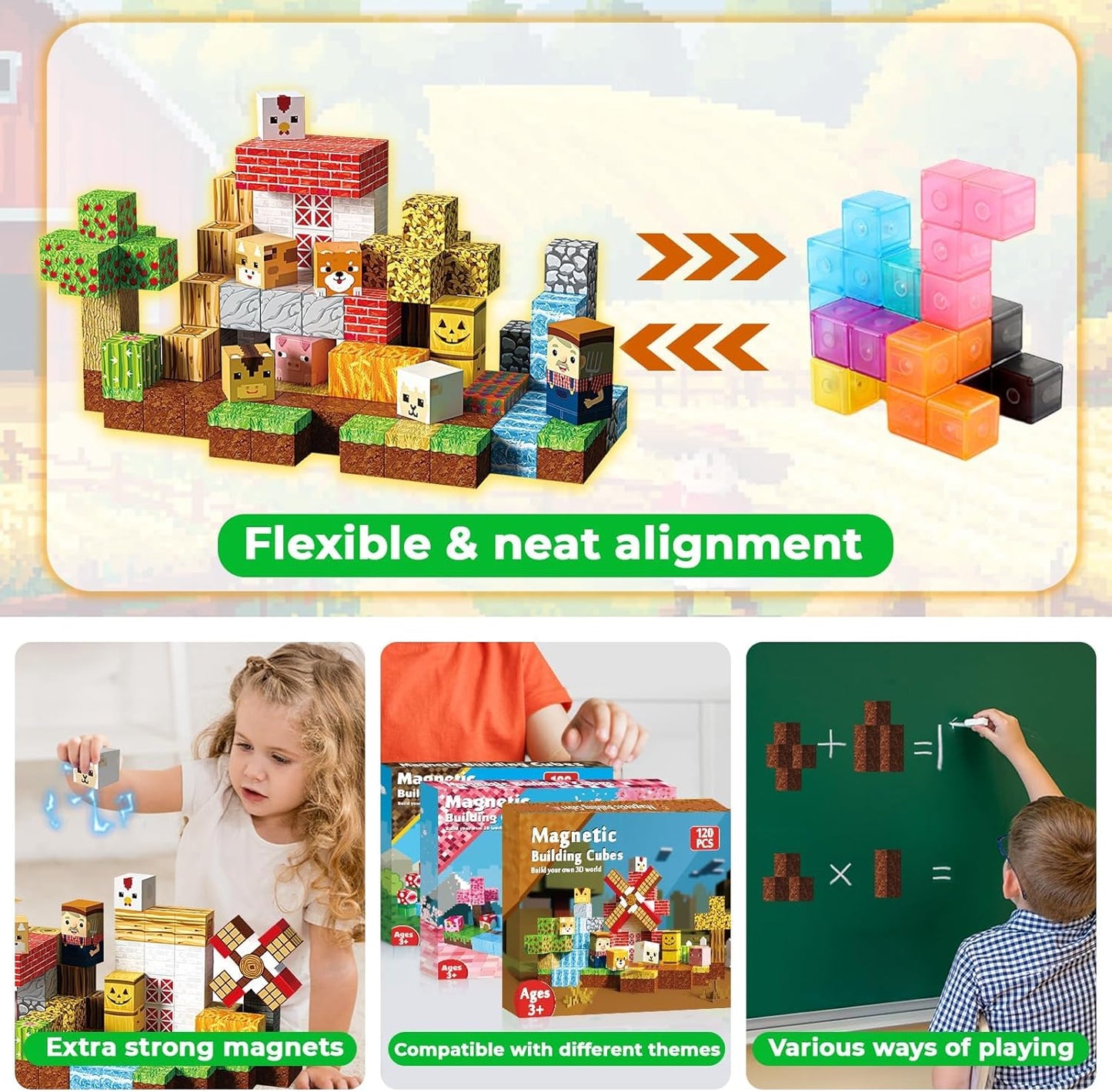 GraceDuck 300 PCS Magnetic Blocks - Magnetic Building Blocks, Stacking Magnets for Kids, Sensory Toy for STEM Montessori Sensory Toys for Kids 3+ Boys and Girls Christmas Birthday Gifts