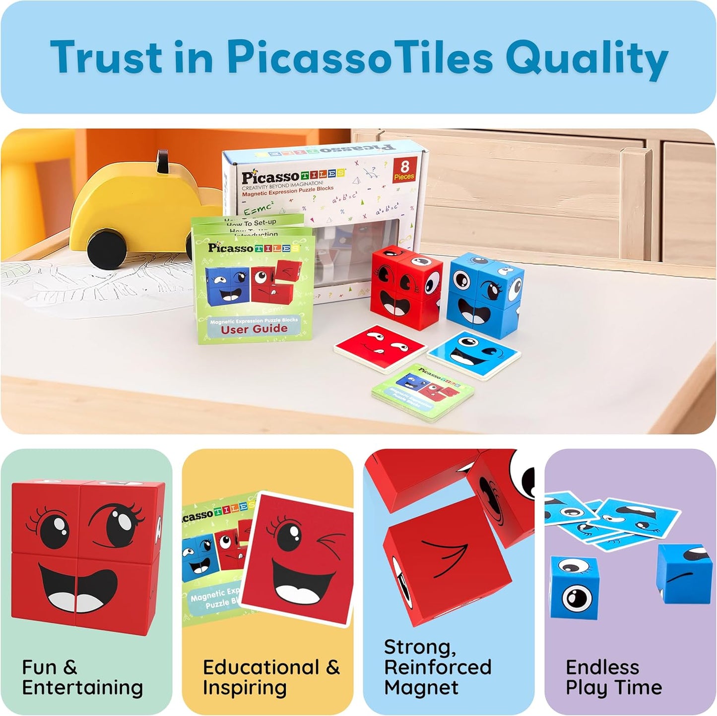 PicassoTiles Magnetic Cube Puzzle 7-in-1 Dinosaur Theme Pattern Magnet Mix Match Building Cubes Toy Set Kids Ages 3 & Up Preschool Children Promote Problem Solving Skills PMC10