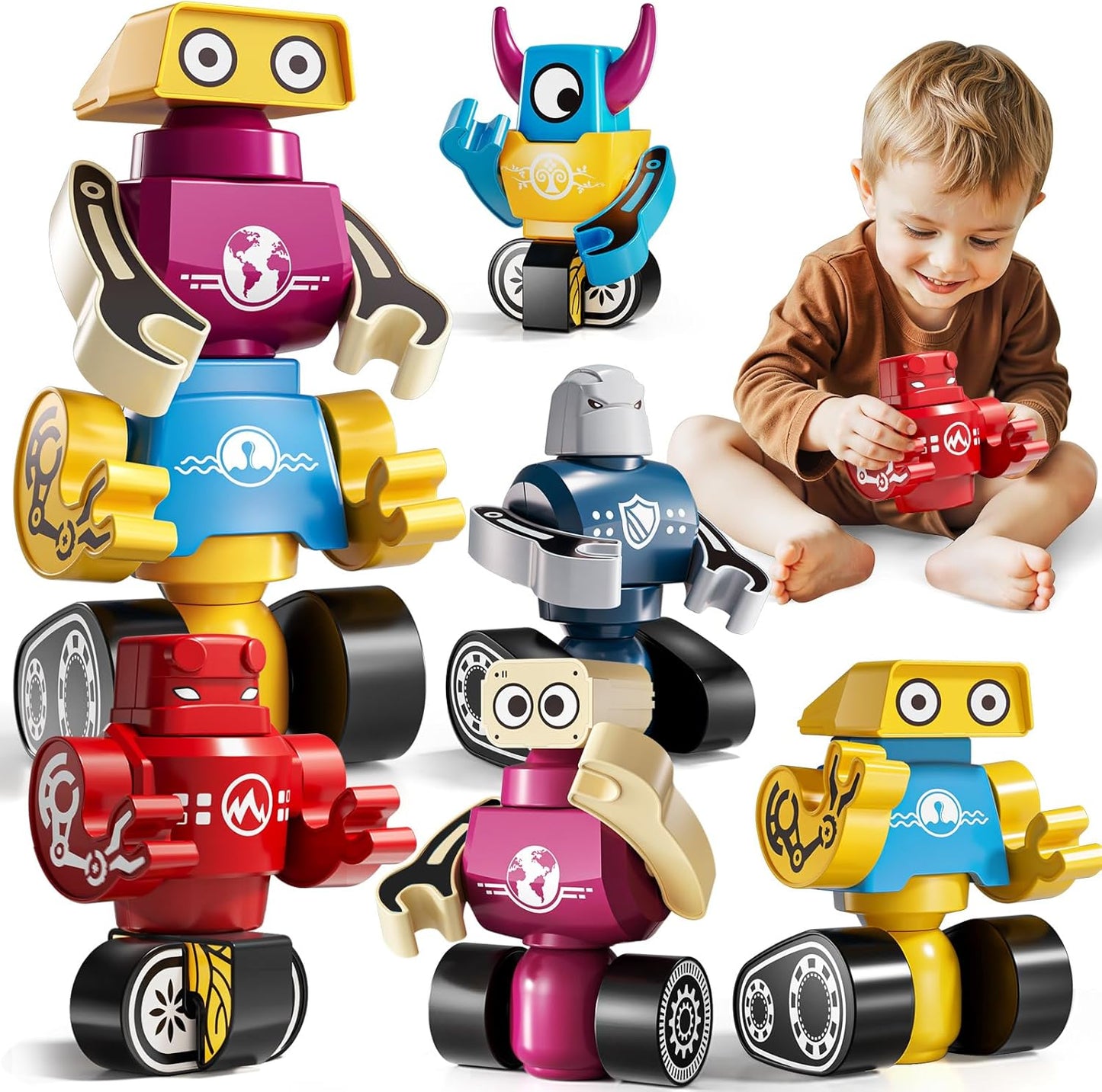 Magnets Robot Building Toys for Kids Ages 3-5 4-8 - 106 PCS Monsters Toys Robot Stacking Building Blocks Set with Storage Box, Creative Learning Christmas and Birthday Gifts for Boys Girls 2-4