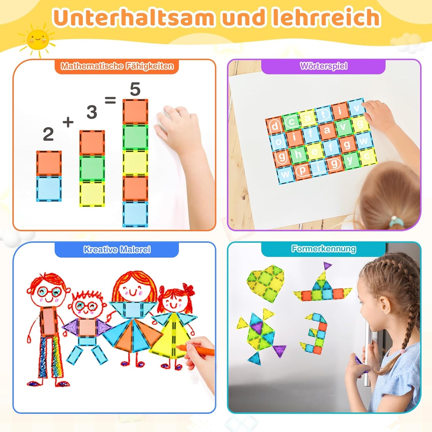 Magnetic Tiles 125PCS Magnetic Building Blocks Set 3D Magnet Tiles with 2 Cars STEM Educational Learning Construction Toys Kids Birthday Gifts for Preschool Toddler Boys Girls 3 4 5 6 7 8 9 + Year Old