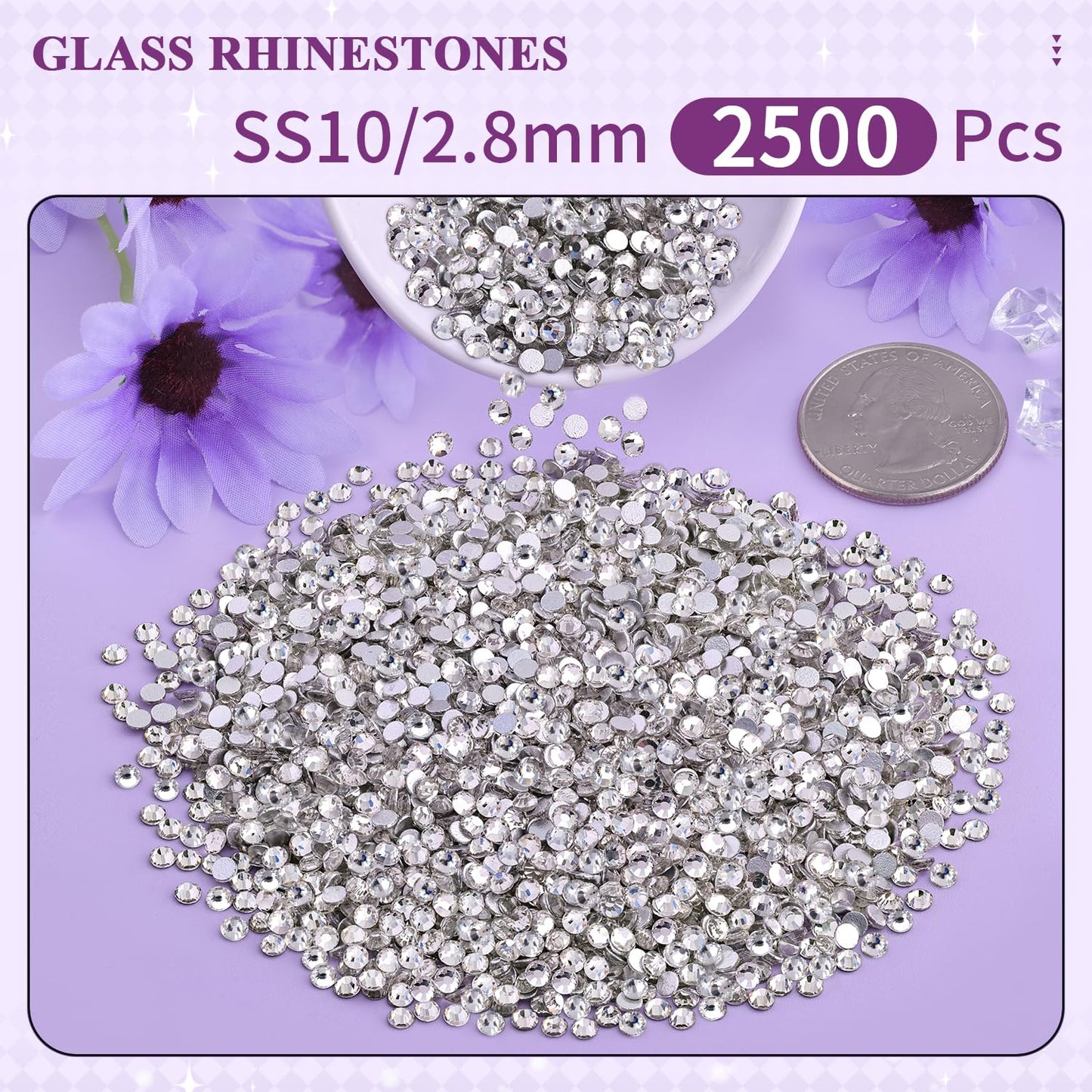 5000PCS SS6/2mm Glass Crystal Rhinestones (Clear), Bedazzling Flatback Rhinestones for Crafting DIY Crafts Nail Art Makeup Decoration, Gems Diamond Charms for Tumbler Shoes Clothing Mug