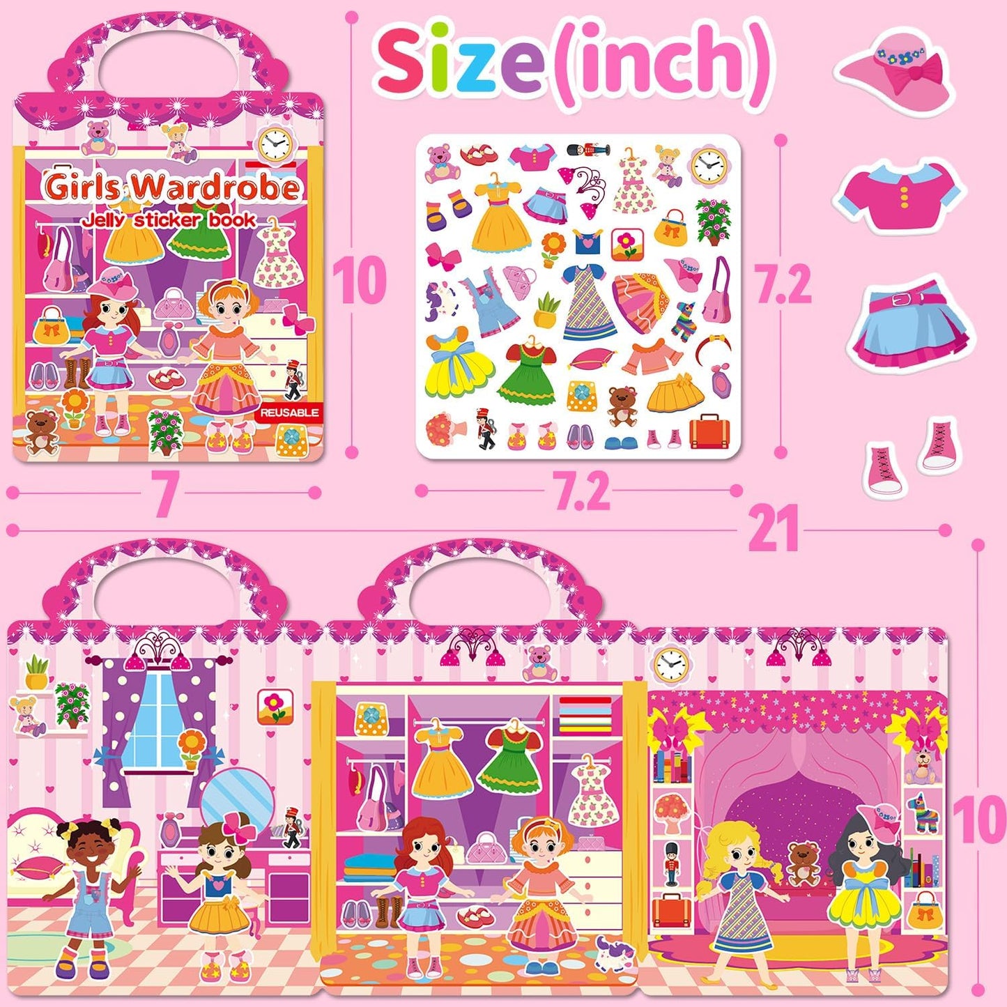 6 Sets Reusable Sticker Book for Toddlers 3-6, Jelly Sticker Books for Toddler, Travel Sticker Activity Toys for Kids 3 4 5 6 Years Old Girls & Boys