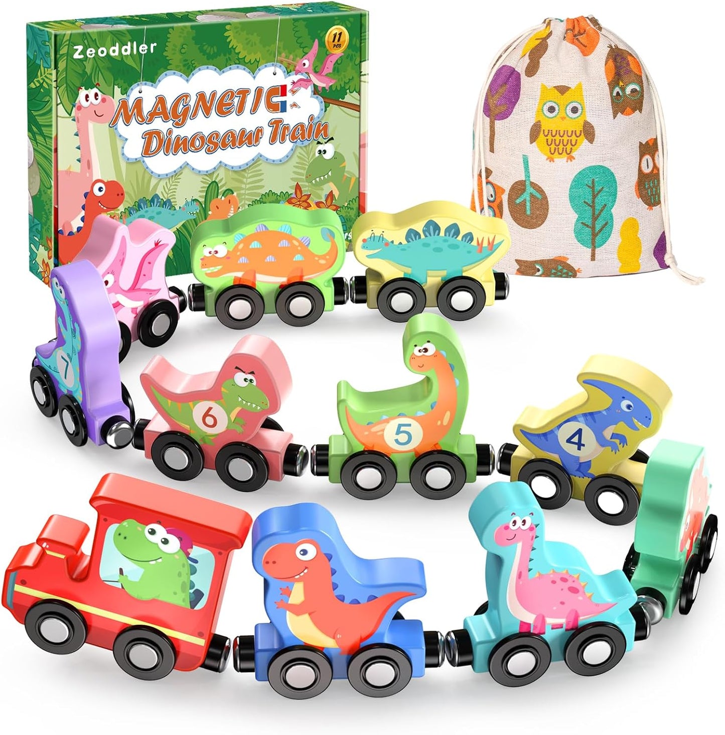Zeoddler Toys for Toddlers, 11 Magnetic Wooden Animals Train Set, Montessori Toys for Toddlers, Preschool Learning Activities for Kids, Birthday Gifts for Boys, Girls
