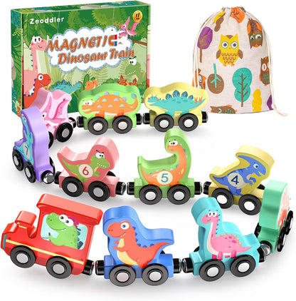 Zeoddler Toys for Toddlers, 11 Magnetic Wooden Animals Train Set, Montessori Toys for Toddlers, Preschool Learning Activities for Kids, Birthday Gifts for Boys, Girls