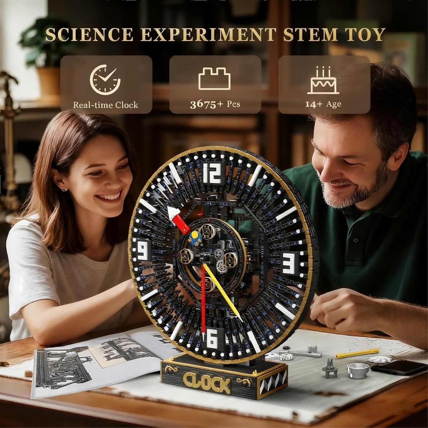 Mould King Cyberpunk Grand Clock Building Blocks Set, 3675+ Pcs Real-Time Clock Model Kit with Mechanical Gears, App Control Electric Building Model Kit, Creative Gift Toys for Adults Teens