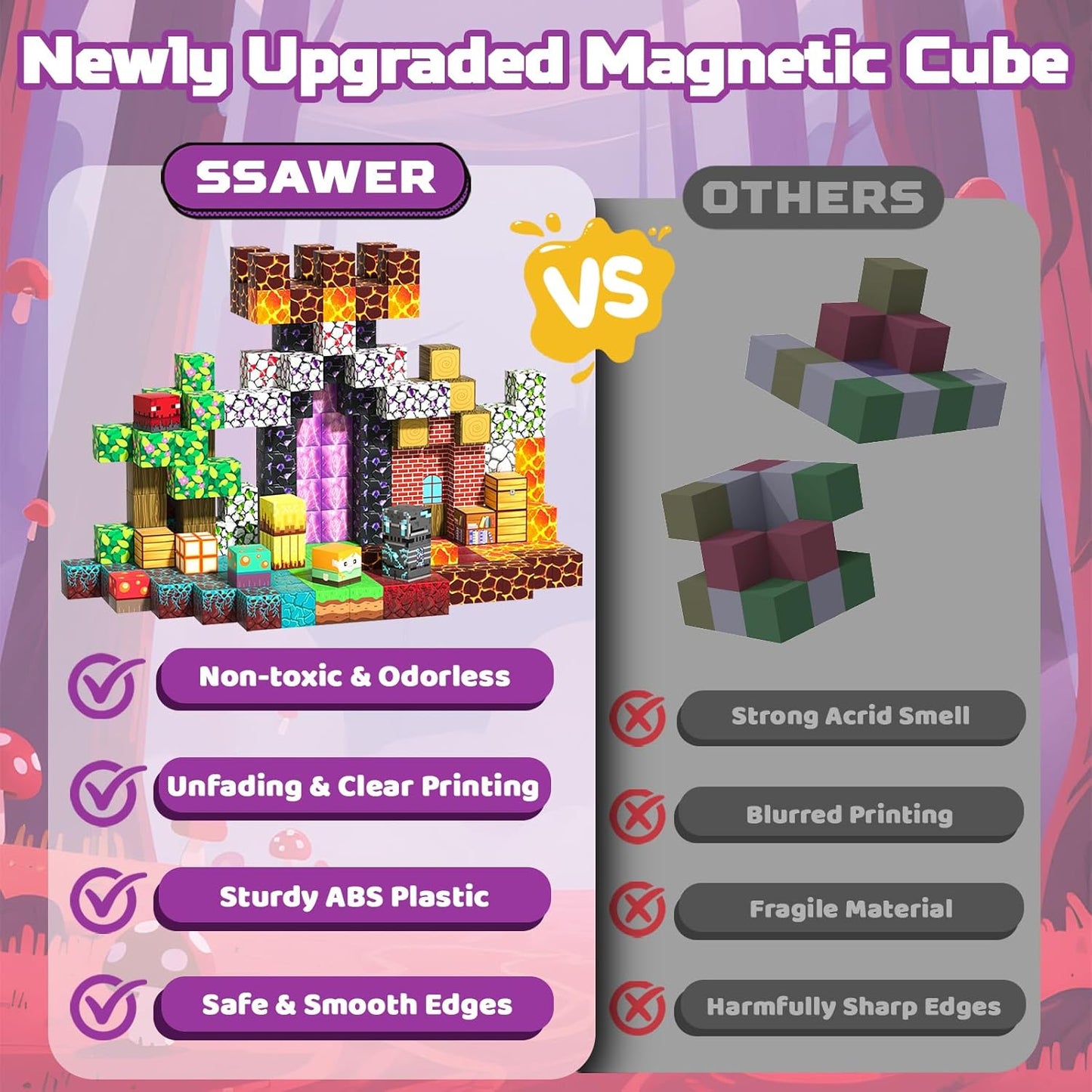 Magnetic Blocks Toys for Kids, 100 PCS Building Blocks Cubes, Stacking Magnetic Tiles Toys for Kids Toddlers Boys Girls Ages 3 4 5 6 7 8-12 Birthday Gifts Party Supplies (Underworld)