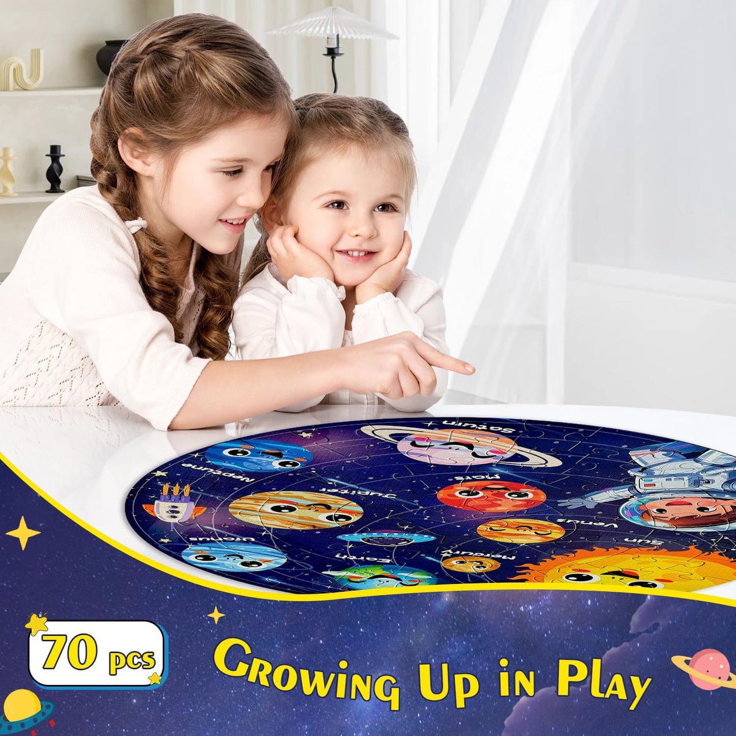 Floor Puzzles for Kids Ages 4-6 70 Piece Glow in The Dark Solar System Puzzles 3-5 Space Planets Toys Large Jigsaw Puzzle Learning Educational Toy Birthday Gift for Boys Girls Ages 6-8