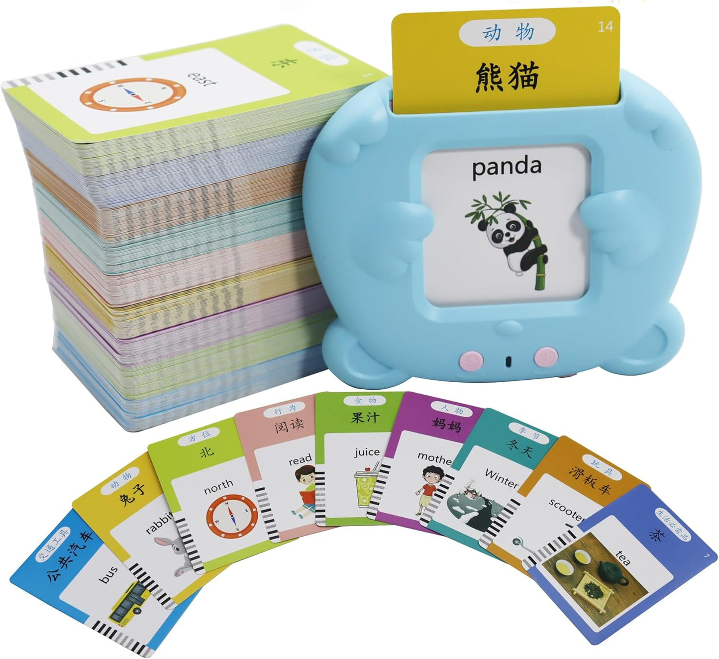 Spanish & English 510 Words Alphabet Bilingual Talking Flash Cards for 3-8 Years Toddlers, Pocket Speech Buddy Therapy Autism Toys, Educational Learning Interactive Toy for Boys Girls Kids Gifts Blue