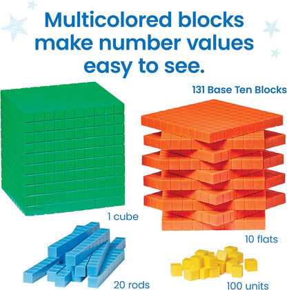 hand2mind Foam Base Ten Blocks Activity Set, Place Value Manipulatives, Base 10 Blocks for Math, Counting Cubes, Math Manipulatives 1st Grade, Small Group Classroom Must Haves (133 Pieces)