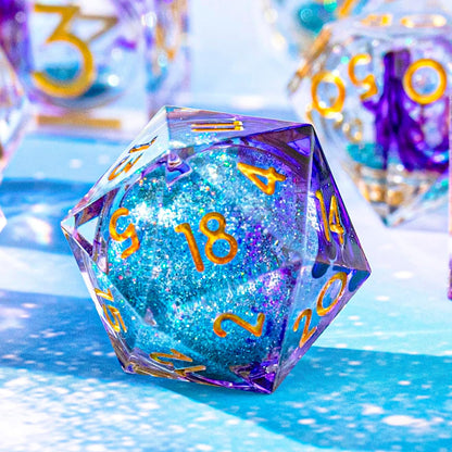YEMEKO Beholder'S Eye D20 Dice Dragon Eye DND 22MM Single with Resin Sharp Edge 20 Sided D&D Handmade Polyhedral for Dungeons and Dragons, RPG, Roleplaying Games MTG Table Games(Blue Gold)