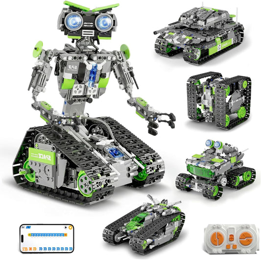 DOLIVE 5 in 1 STEM Robotics Kit, Building Block Set for Kids Ages 8-14, Remote Control and App Controlled Robot/Tank/Transporter/Scout/Engineering Vehicles, Birthday Gift for 8 9 10 11 12+ Years Old