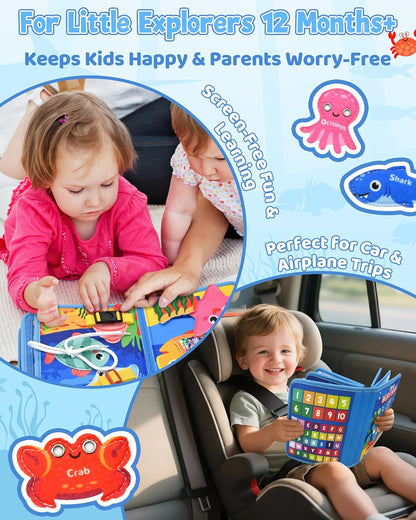 Ocean Busy Book for Toddlers 1-3, Montessori Quiet Book with Sea Animals, Fine Motor Skills Activities, Educational Travel Toy for 1 2 3 Year Old Boys Girls, Soft Felt Learning Toy for Travel
