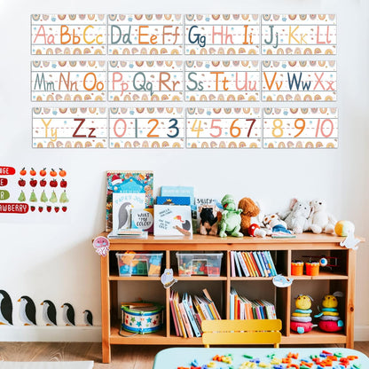 gisgfim 12 Pieces Alphabet Bulletin Board Strips Set Boho Rainbow Alphabet Line ABC Alphabet Banner & Number Border Posters for Preschool Kindergarten Classroom Playroom Bedroom (Boho)