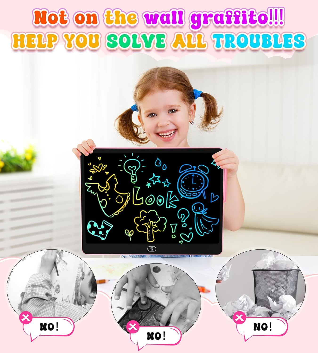 LCD Writing Tablet for Kids, 15 Inch Colorful Electronic Doodle Board for Kids Age 3+ Toys Christmas Birthday Erasable Drawing Tablet Toddler Learning Toys