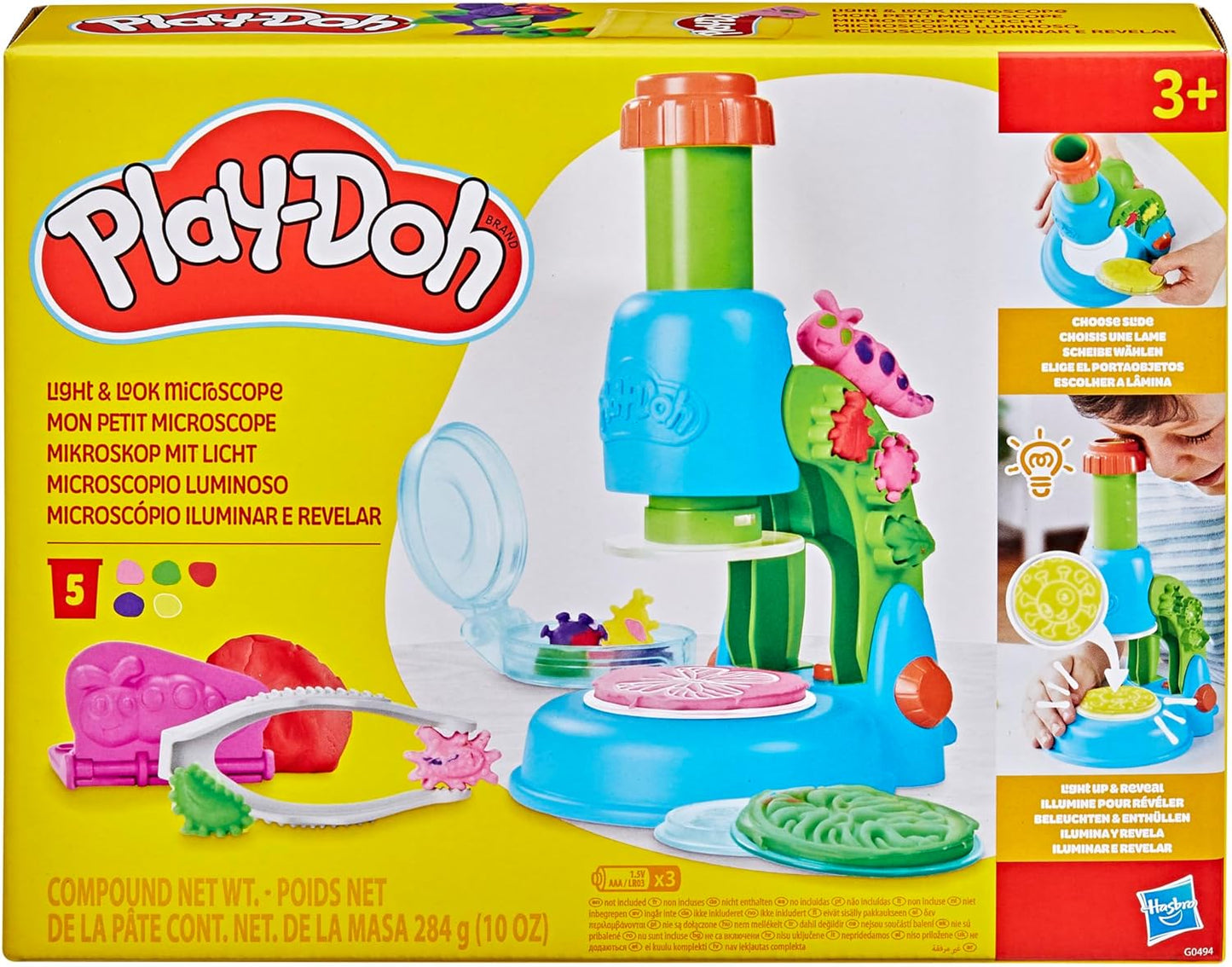 Play-Doh Light & Look Microscope for Kids, Electronic Preschool Toys for Girls & Boys, 9 Accessories & 5 Colors, Back to School Gifts, Ages 3+