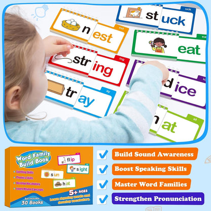 Word Family Build Book Phonics Flash Cards, 30 Read and Rhyme Flip Books, Sight Words Flash Cards Kindergarten, Learn to Read Flip Books for Kids Homeschool Preschool Classroom Must Haves