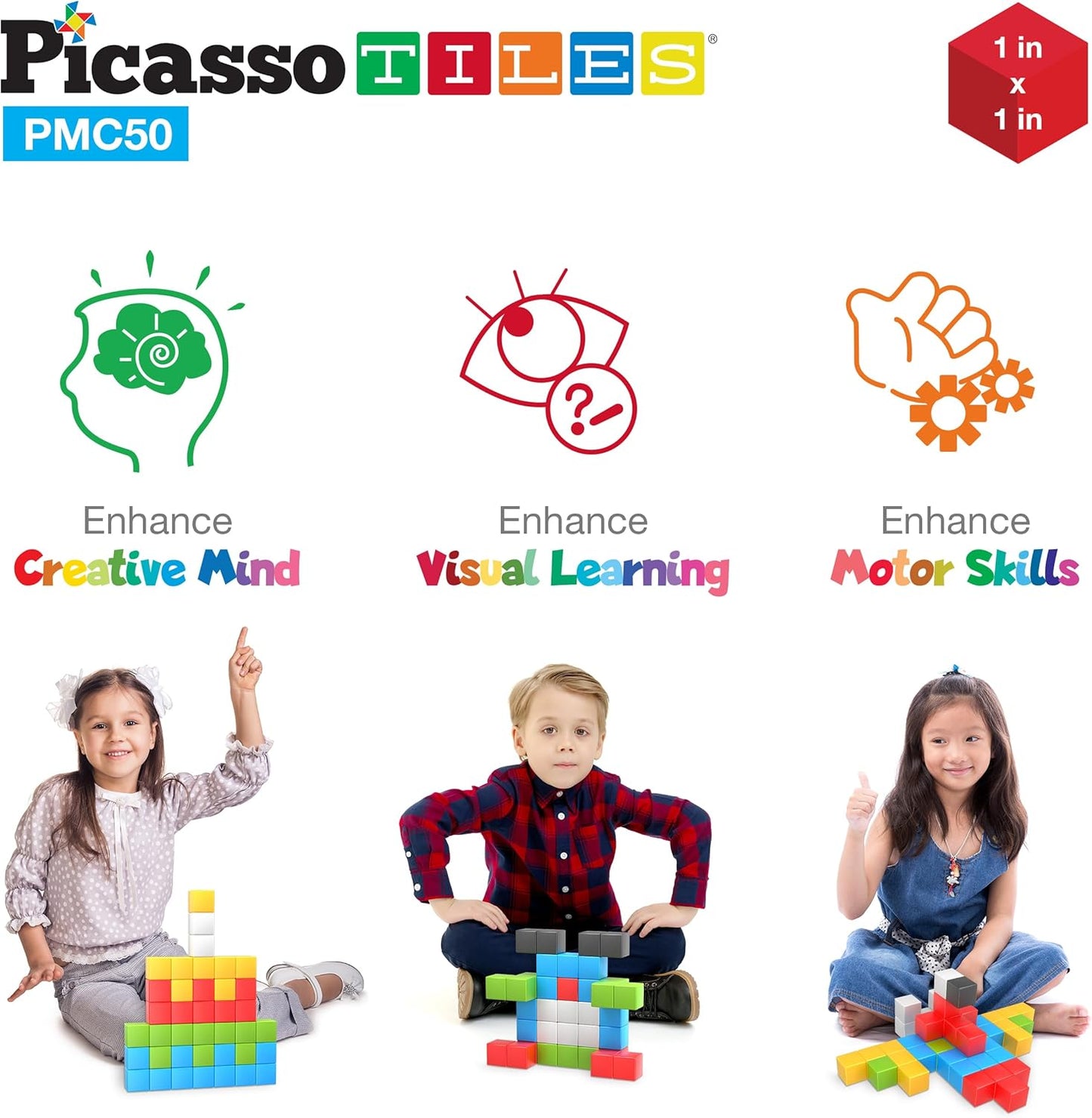 PicassoTiles 60pc Magnetic Puzzle Cube Building Set 1 Inch 3D Blocks STEM Construction Toy for Toddlers Kids Boys Girls Age 3+ Montessori Learning Travel Sensory Gift with Educational Idea Book PMC60