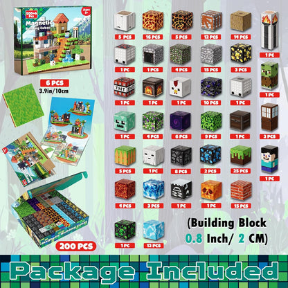 Magnetic Blocks - 200PCS Magnetic Blocks with 6 Base Plate, Magnetic Building Blocks for Kids Ages 4 5 6 7 8, Stacking Magnets for Kids, Birthday Gifts for 3-10 Year Old Boy Girls, STEM Toys
