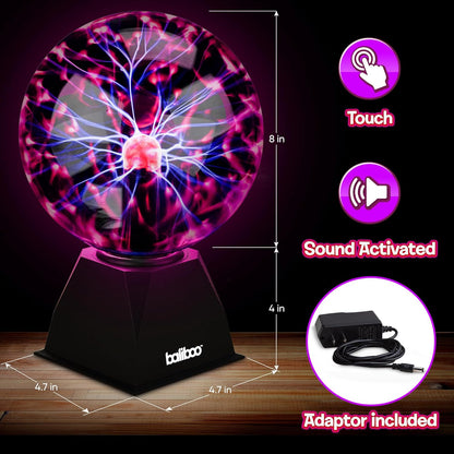 BALIBOO 3" Mini Plasma Ball Light – Touch Activated Lightning Globe – USB and Battery Powered Plasma Globe Lamp – Interactive Science Static Electricity Ball