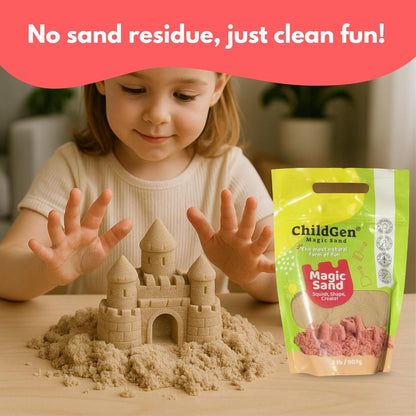 ChildGen Magic Sand, 2lbs Natural Sea Sand in Resealable Bag, Non-Toxic Play Sand for Kids, Soft, Moldable, Mess-Free Sensory Play (Green)