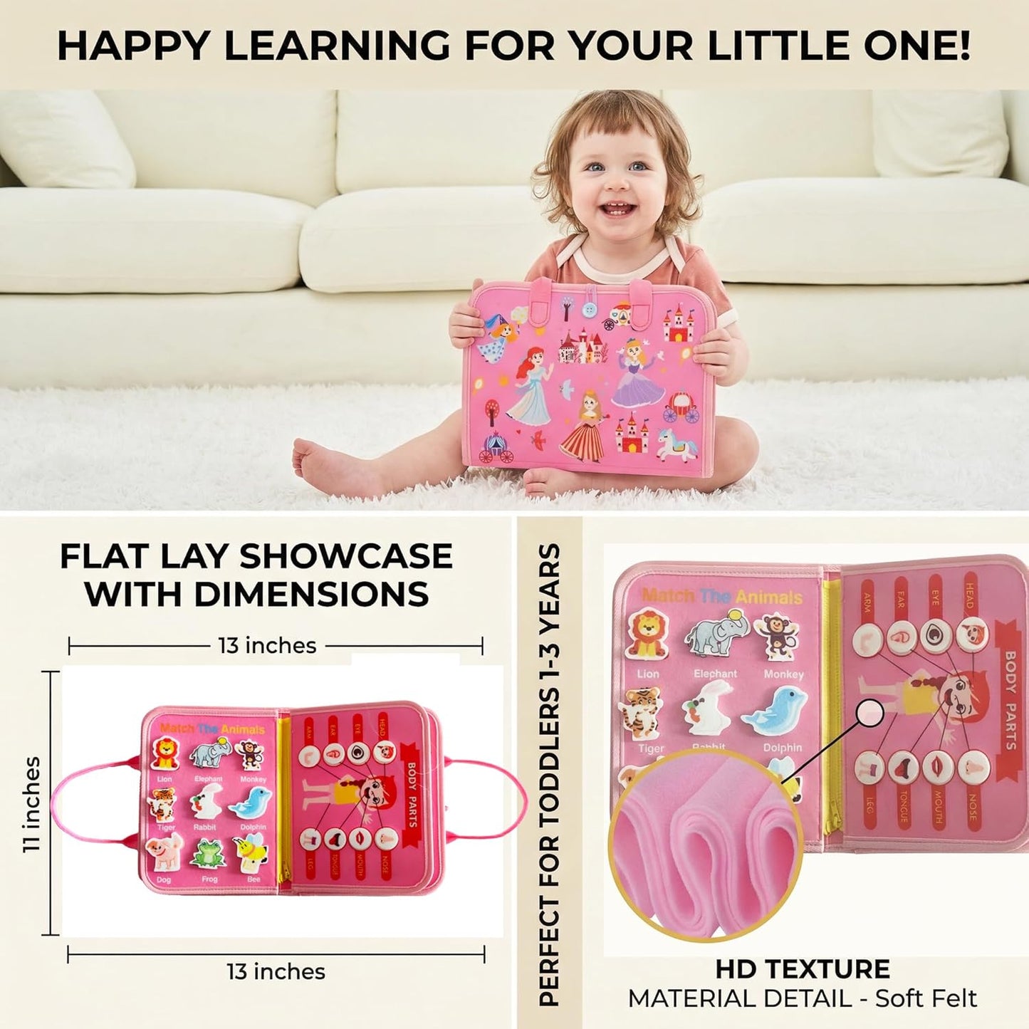Toddler Busy Board-Montessori Toys for Boy Girl Birthday Gift, Sensory Learning Toys for Toddlers Busy Book, Airplane Car Travel Activities Toy,Learn Fine Motor Skills