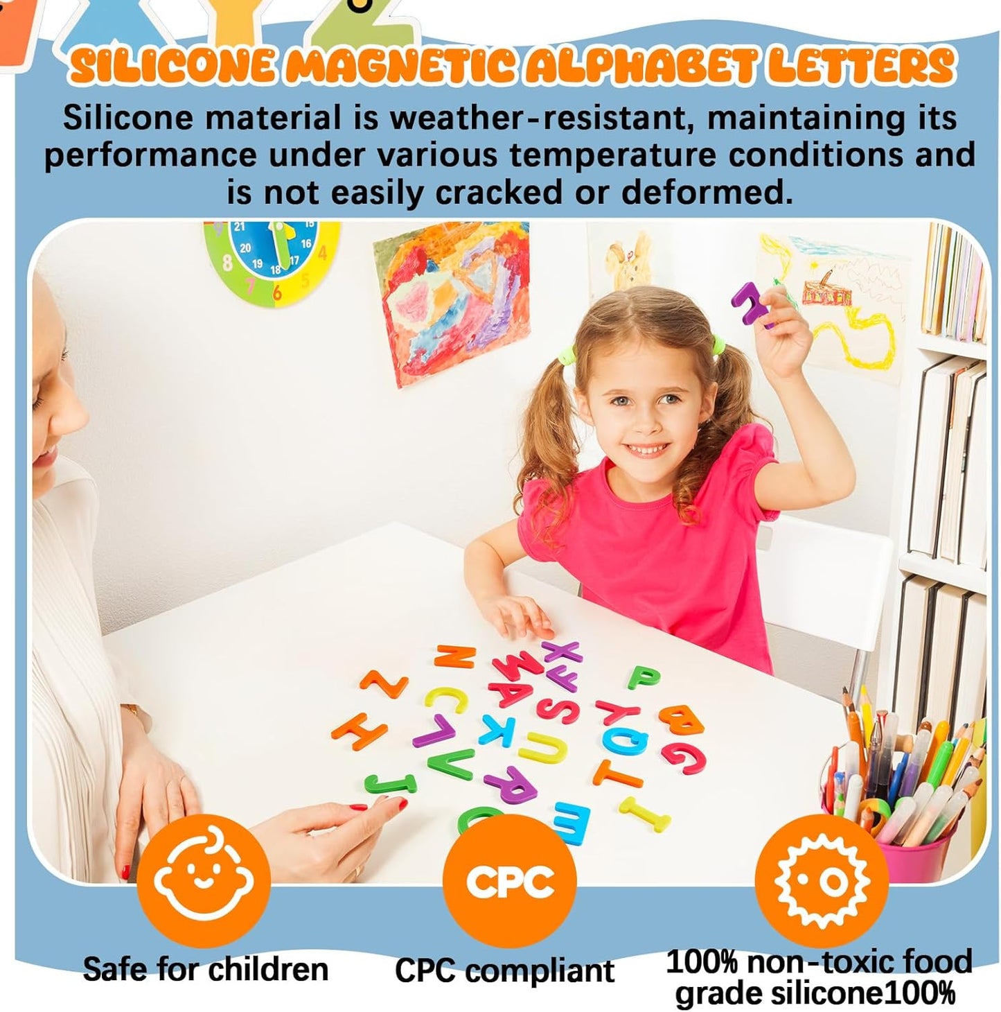 VioraWhite 26 Pcs Food Grade Silicone Magnet (Sealed Magnet, Cpc Certified) Magnetic Toddler Fridge Bulk ABC Educational Learning Toy for Kid Baby Girl Boy Gift(Greenery Color,Letter)