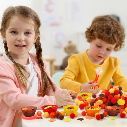 Fall Sensory Bin Fillers - 353 PCS Thanksgiving Fine Motor Toys for Kids, Autumn Counting Sorting Set with Felt Leaves Tweezers & Clip for Sorting Counting Training Preschool Learning Activity