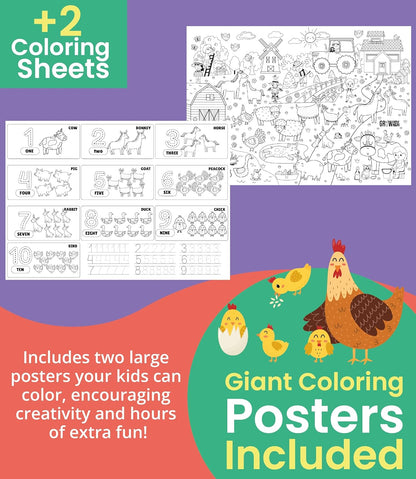 Floor Puzzles for Kids Ages 3-5 4-6 Educational 48 Piece Farm Animals with 2 Giant Coloring Posters Preschool Learning Toy Tractors Tools Barnyard Animals Screen Free Family Playtime