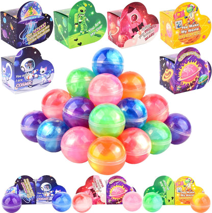 30 Pack Kids Valentines Day Galaxy Slime Gift Kit with Greeting Card Box Stress Relief Fidget Toy for Classroom Exchange School Prizes Birthday Supplies, Valentines Gifts for Kids Classroom