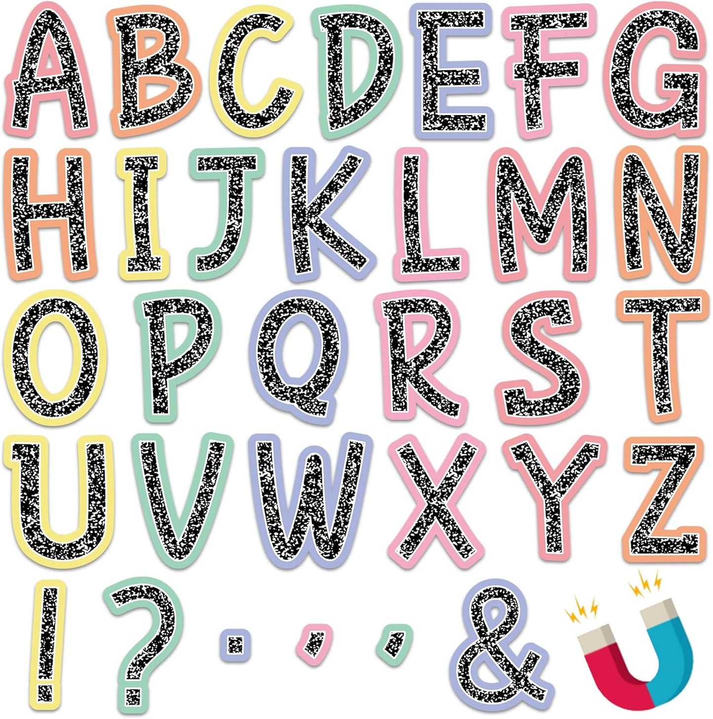 Qyeahkj 103 Pcs Composition Magnetic Letters 2" Pastel Colorful Magnetic Letters for Whiteboard Fridge Magnet Alphabet Kit for Tool for Home Spelling