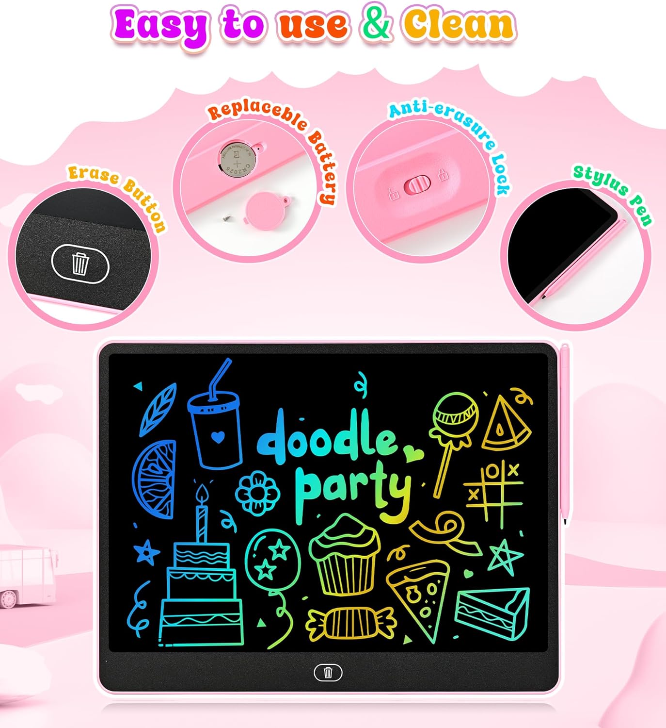 LCD Writing Tablet for Kids, 15 Inch Colorful Electronic Doodle Board for Kids Age 3+ Toys Christmas Birthday Erasable Drawing Tablet Toddler Learning Toys