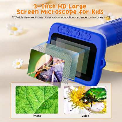 SKYBASIC Digital Microscope for Kids, 3" Screen 1000X Handheld Microscope HD Pocket Portable Microscopes Camera, Science Edu Fun Toys for Ages 4-12 Children Students Boys Girls -Blue