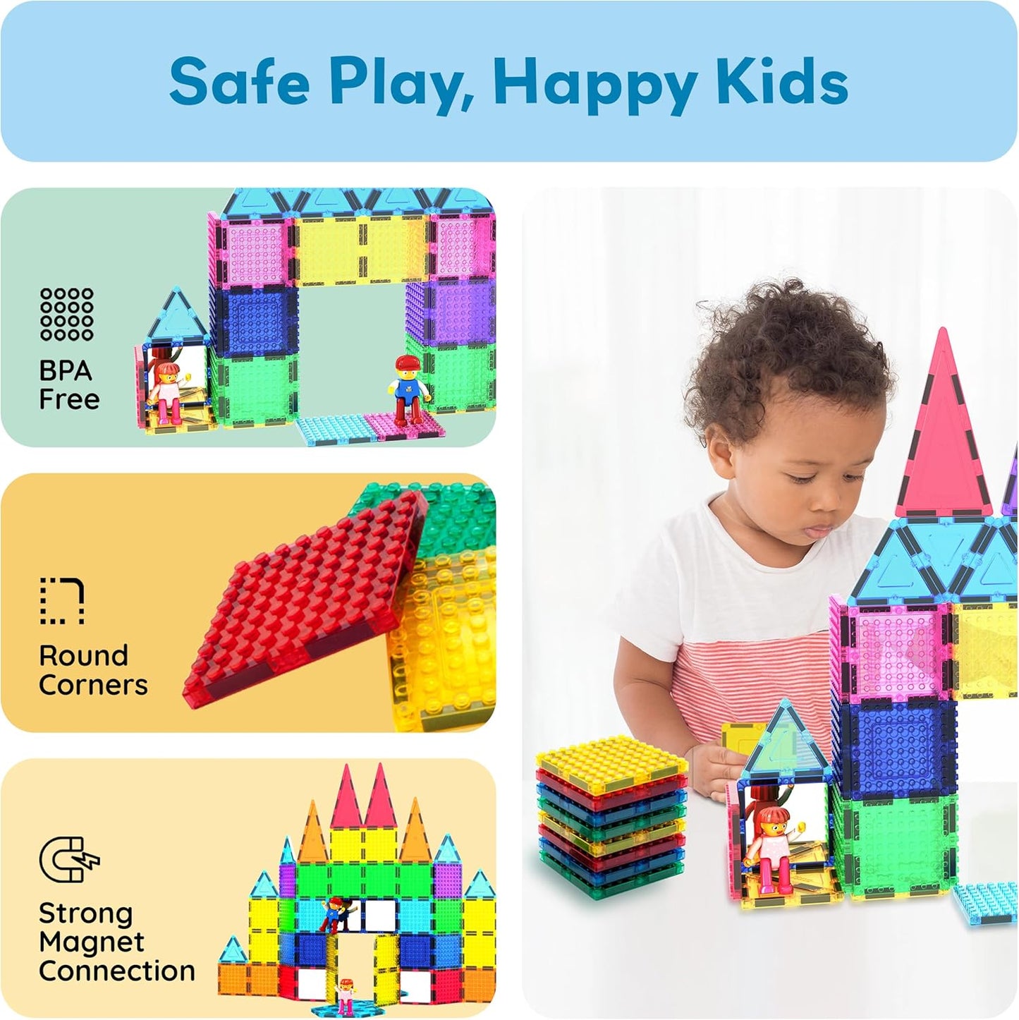 PicassoTiles 333pcs Magnetic Brick Tile and Magnetic Tile Combo Set, Action Figures included, Building Blocks STEM Toys, Educational Montessori Preschool Toddler classroom learning toys, Kids activity