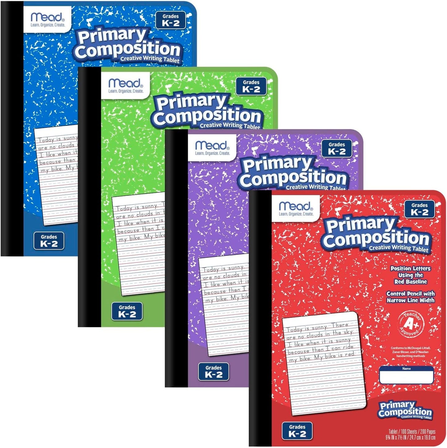 Mead Learn to Letter Writing Tablet, Handwriting Practice Pad Grades PK-1, 10" x 8", Solid & Dotted Raised Ruling, 40 Sheets, 4 Pack (480018)
