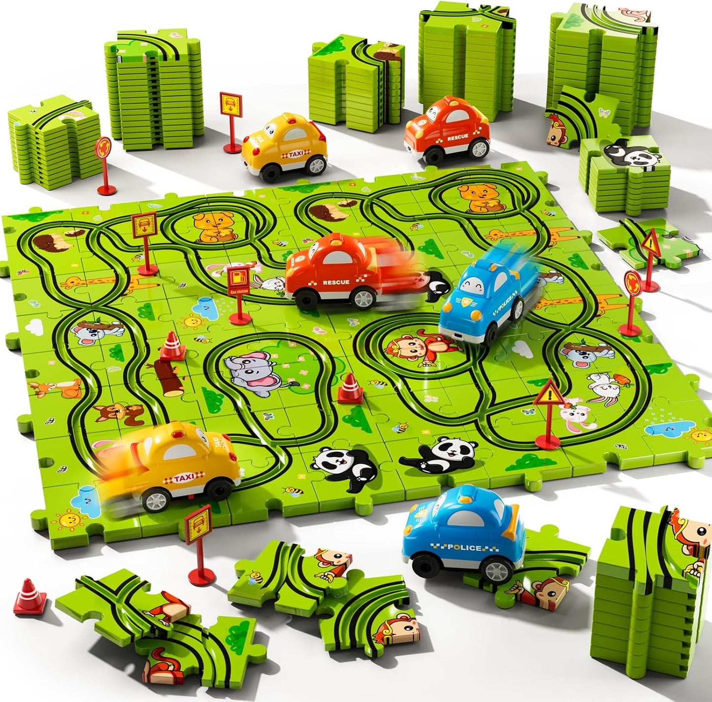 Beby Buty 64PCS Puzzle Track Car Set Toys for Kids Boys, Toddler Toys Gifts for 3 4 5 Year Old, Floor Puzzle Tracks Car for Boys Ages 3-5 4-6, for 3 4 5 6 Year Old