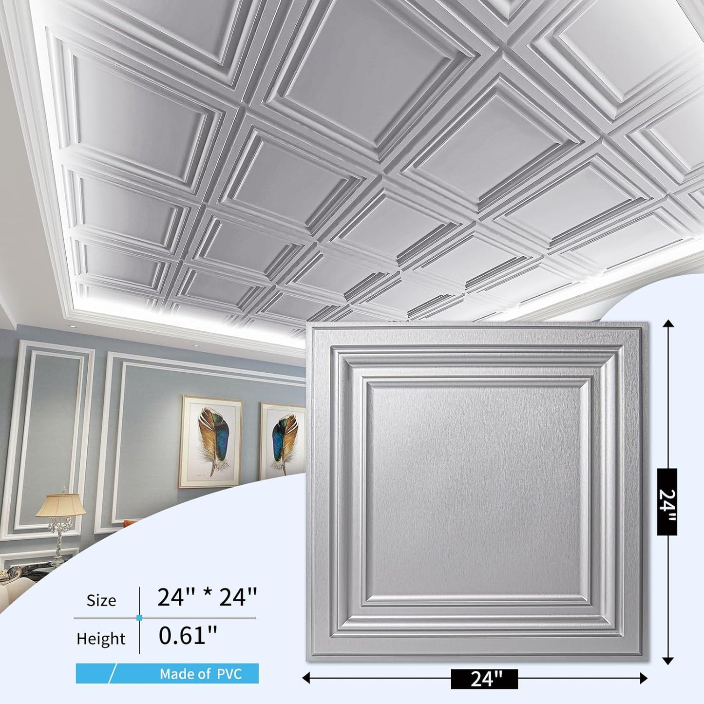 Art3d PVC Ceiling Tiles, 2'x2' Plastic Sheet in Black (12-Pack)