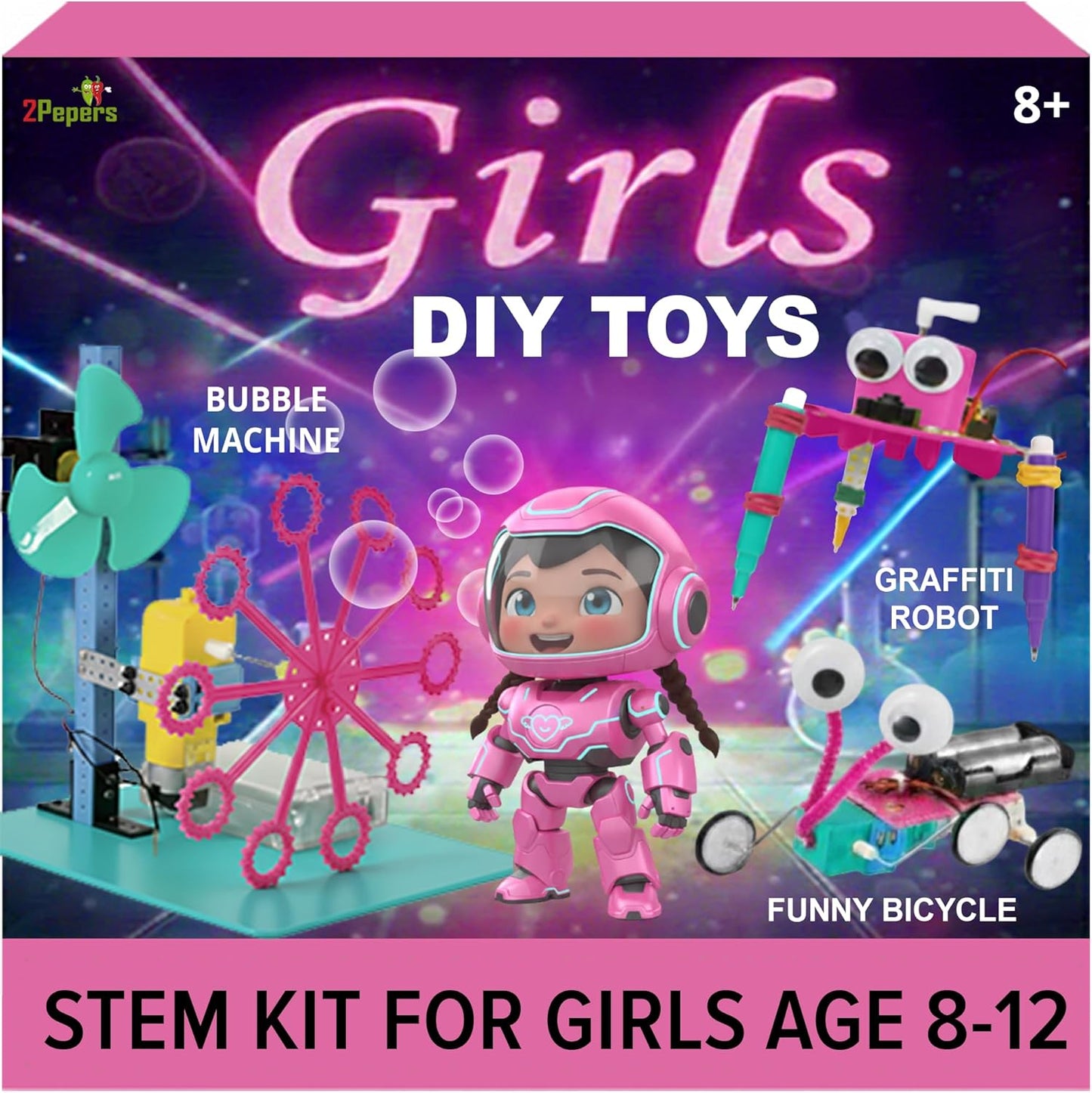 2Pepers Electric Motor Robotic Science Kits for Kids (4-in-1), DIY STEM Toys Kids Science Experiment Kits,Building Educational Robotics Kit for Boys and Girls,Circuit Engineering Science Project Kits