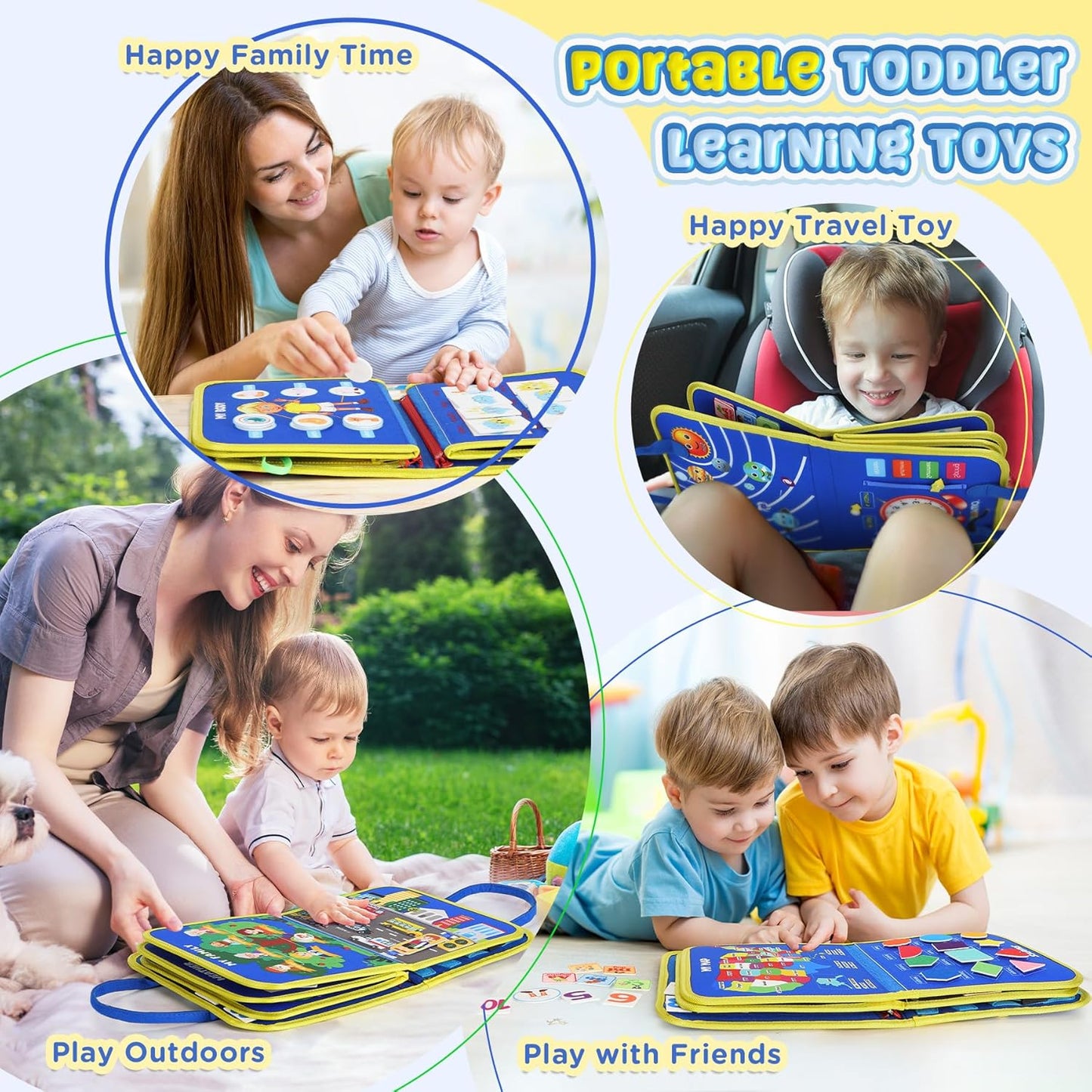 URMYWO Busy Board - Montessori Toys for 1 2 3 4 Year Old, Busy Book Toddler Activities with Fine Motor Skills, Autism Sensory Toys Gifts for Boys Girls, Travel Toys for Road Trip Plane Car