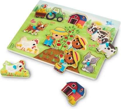 B. toys – Peek & Explore – Vehicles – Wooden Peg Puzzle for Toddlers, Kids – 8 Pieces – Fire Truck, Airplane, Taxi & More – 2+ Years