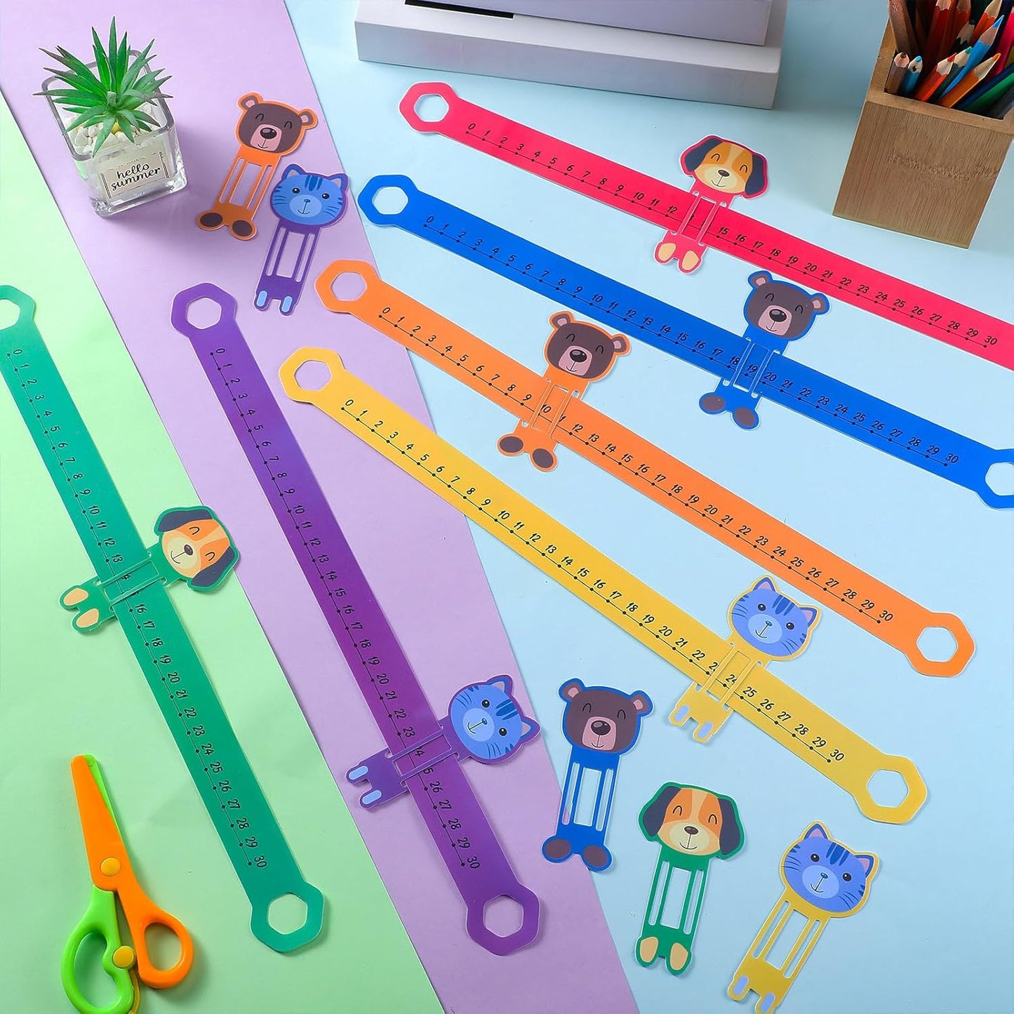 Eersida 24 Pcs Slide and Learn Number Lines 0 to 30 PVC Math Number Line for Student Animal Positive Integers Slide Rules Childhood Education Materials for School,16.5 x 1.5 Inch(Bright Colors)