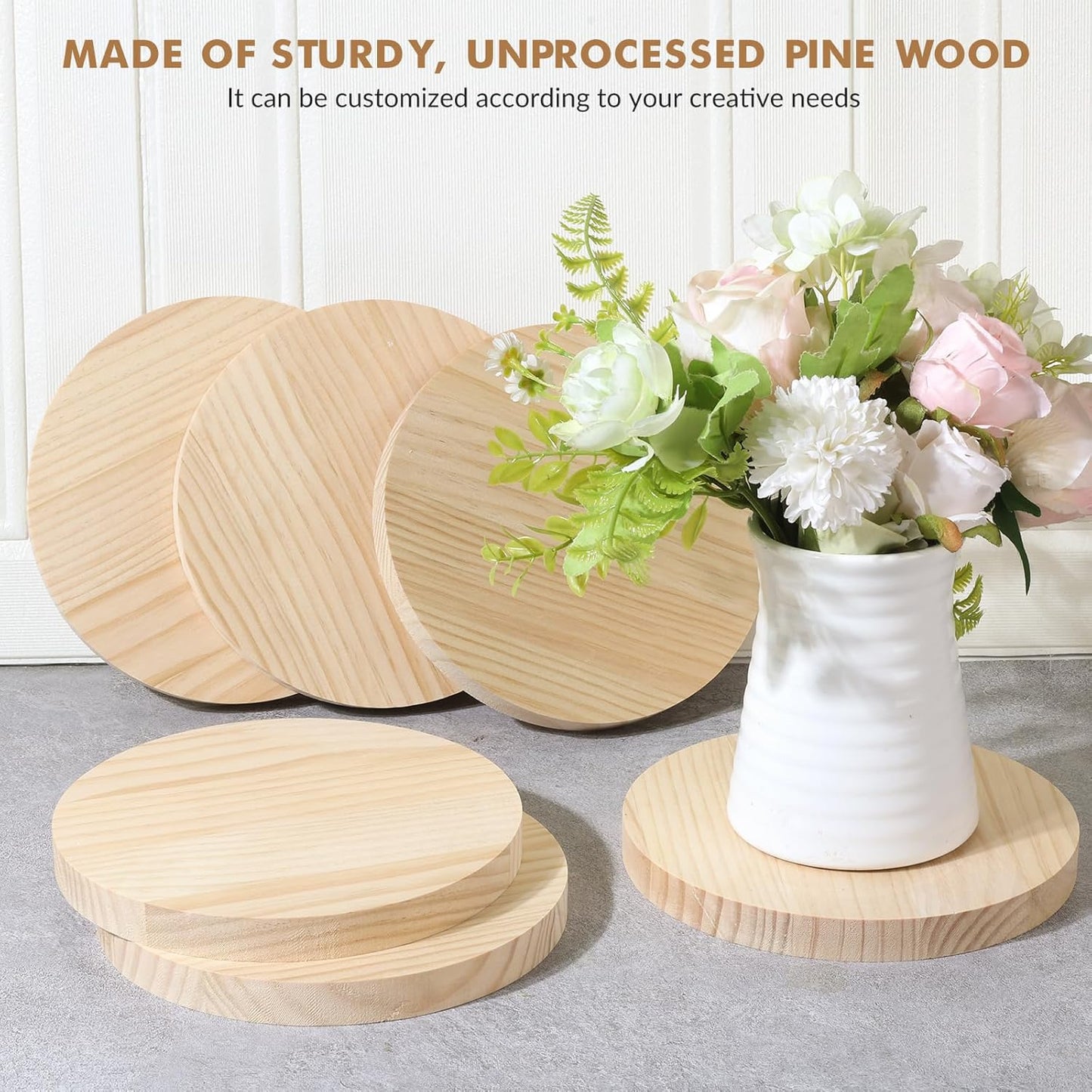 4PACK 4 inch Round Wooden Plaque, 3/4 Inch Thick Unfinished Wooden Circle Plaque, Natural Pine Wood Base for Craft Projects, Sign, Painting, Woodcarving, Engraving