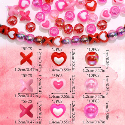 60PCS Pink White Hair Beads for Braids Three Styles Cute Loc Beads Heart Shape Bead for Kids Dreadlock AB Color Round Pony Bead Accessories