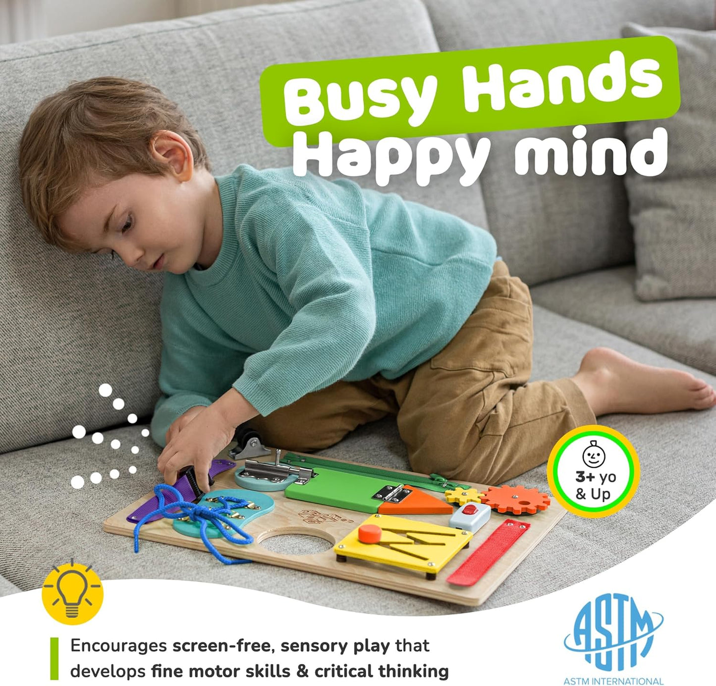 deMoca Toddler Busy Board for 1 Year Old, Travel Baby Wooden Montessori Busy Board for Toddlers 1–3, Switch and Fidget Activities for Early Motor Skills and Travel Play