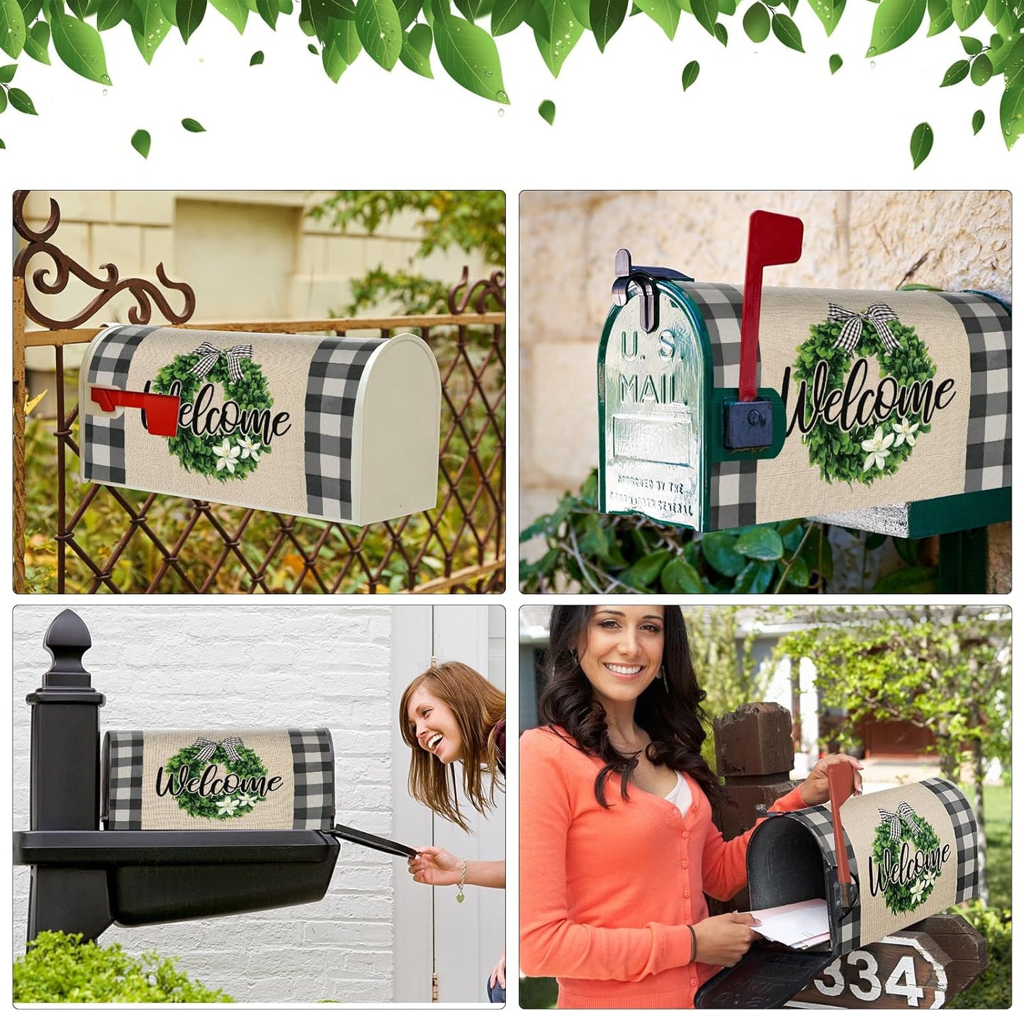 Tiamon Monogrammed L Mailbox Covers Magnetic Eucalyptus Welcome Letter Box Wrap Standard Size 21x18 Inch Spring Summer Leaves Mailbox Decor Eucalyptus Letter Numbers Decoration for Outdoor Garden Yard
