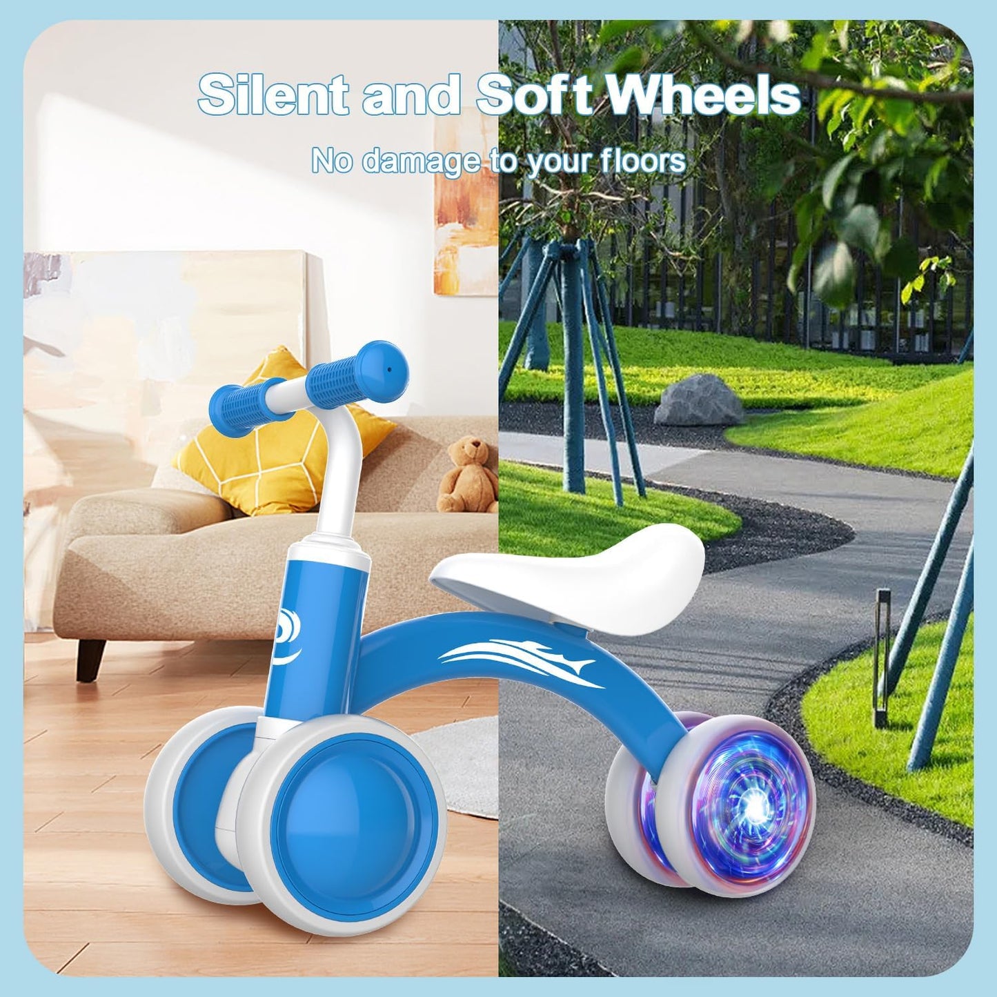 Gamfeiny Colorful Lighting Baby Balance Bike Toys for 1 Year Old Boy Girl Gifts, 10-36 Month Toddler Balance Bike, No Pedal 4 Silence Wheels & Soft Seat First Riding on Toys, 1st Birthday Gifts