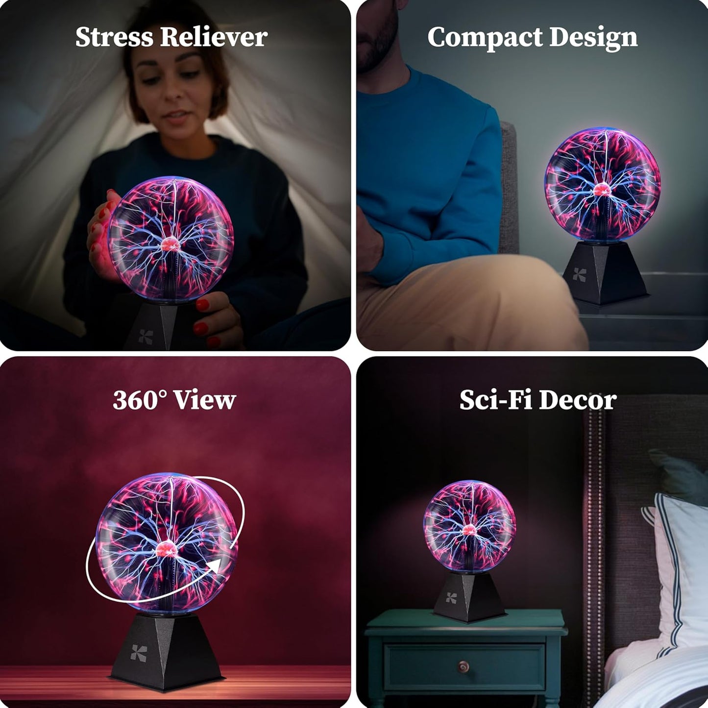 Katzco 7 Inch Plasma Ball Lamp - Touch and Sound Sensitive Electric Globe with Lightning Effects - Plug-in Energy Ball for Parties, Room Decor, and STEM Learning - Static Electricity Sphere for Kids